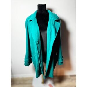 Herman Kay Teal Turquoise Wool Blend Coat Womens Size L Oversized Collar Pockets
